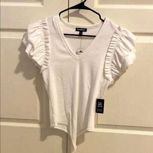 Express White Ruffle Sleeve Bodysuit
